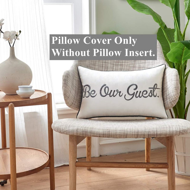 Sanmetexr Be Our Guest Decorative Lumbar Pillow Covers 12x20 Inches, Decor Soft Embroidered Accent Pillow Case for Bed, Bedroom, Guestroom. (Color White Grey) - Image 2